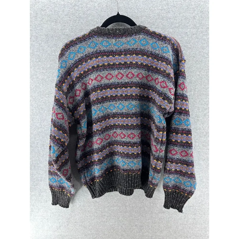 VTG Hunt Club Mens sz L Wool Knit Sweater Blue Gray Red Stripes Grandpa Academia - Picture 2 of 8